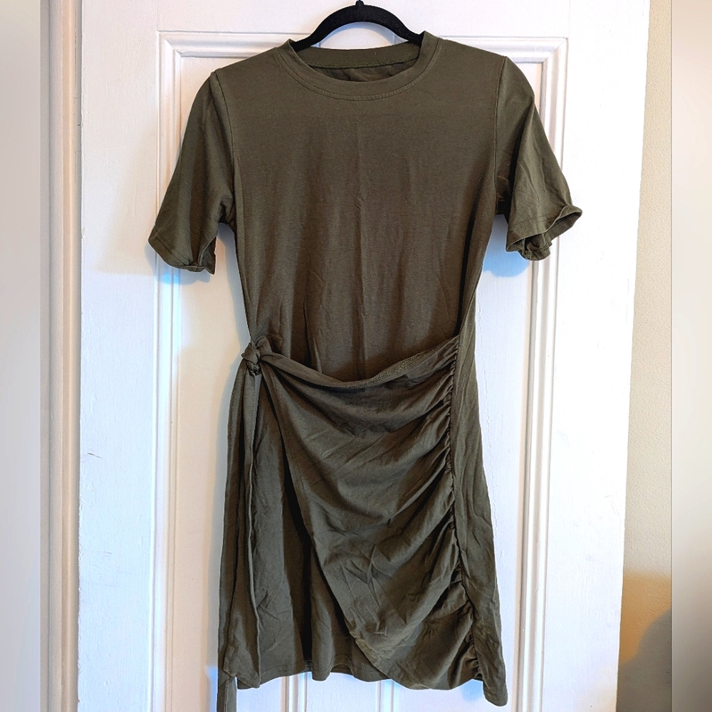 Olive Green Tie Wrap Dress